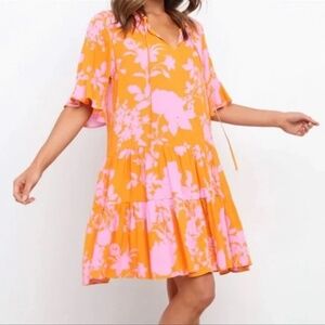 Petal & Pup Floral Pink and Orange Mini Dress
